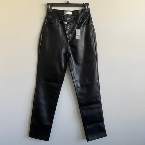 PacSun Stretch Dad Asymmetrical Waist Jeans Faux Leather Black 24 NWT - Picture 1 of 12